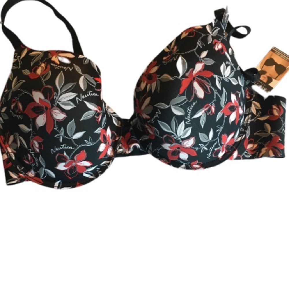 Nautica Intimates NWT Black & Red Allover Floral ‘Smooth Finish’ Underwire Bra